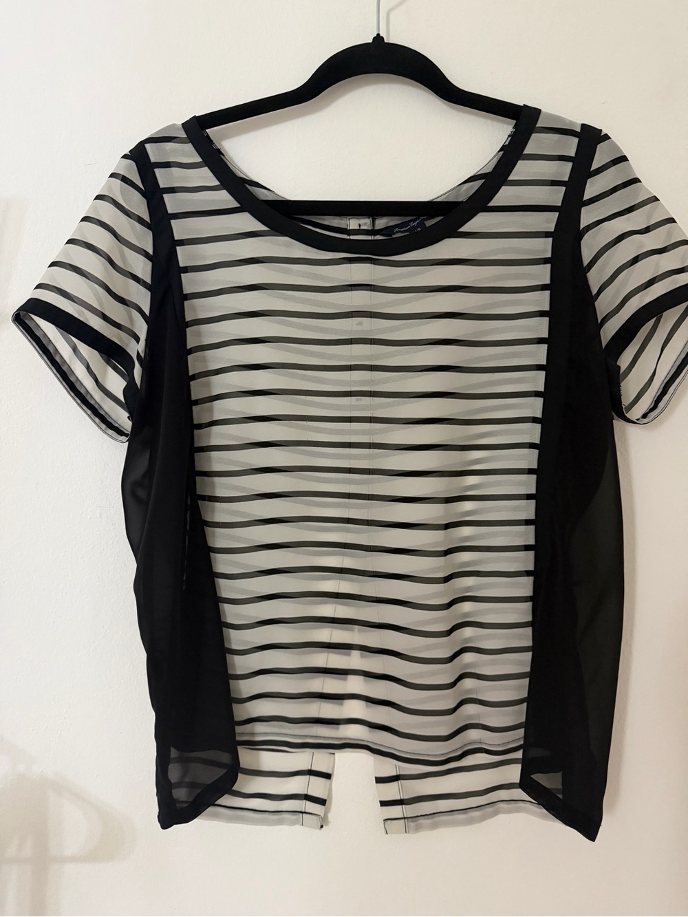 American Eagle Outfitters Black and White Striped Sheer Panel Top